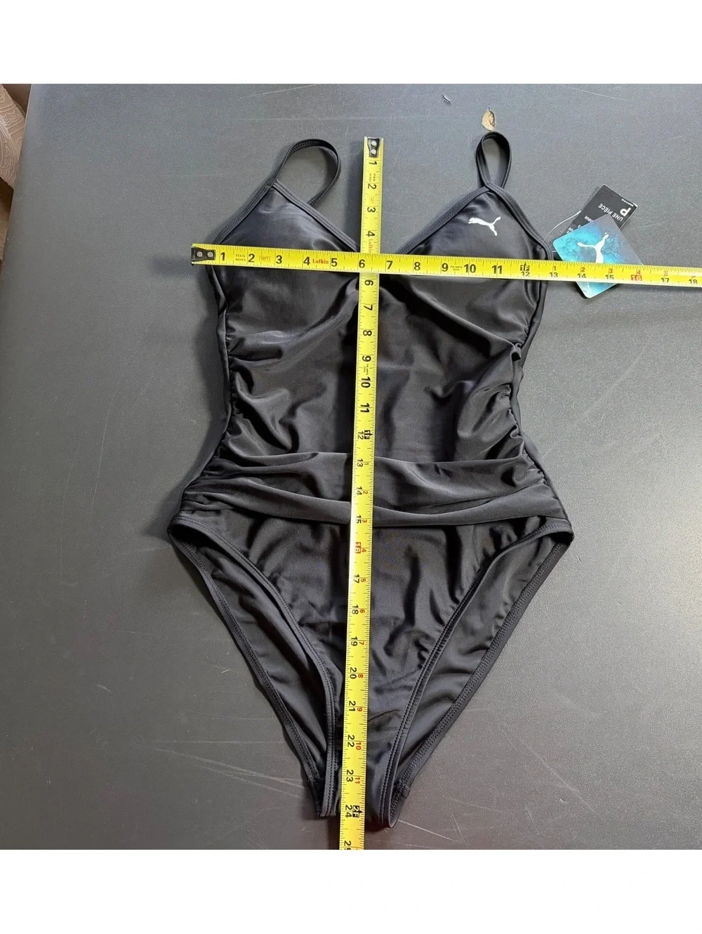 PUMA black chlorine resistant soft fabric athletic one piece swimsuit Sz S New